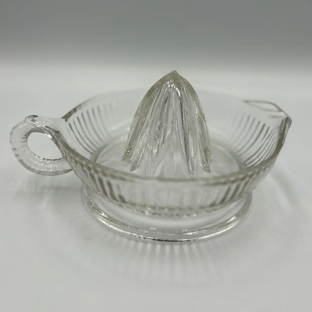 Vintage Clear Ribbed Glass Citrus Juicer Reamer with Handle and Spout